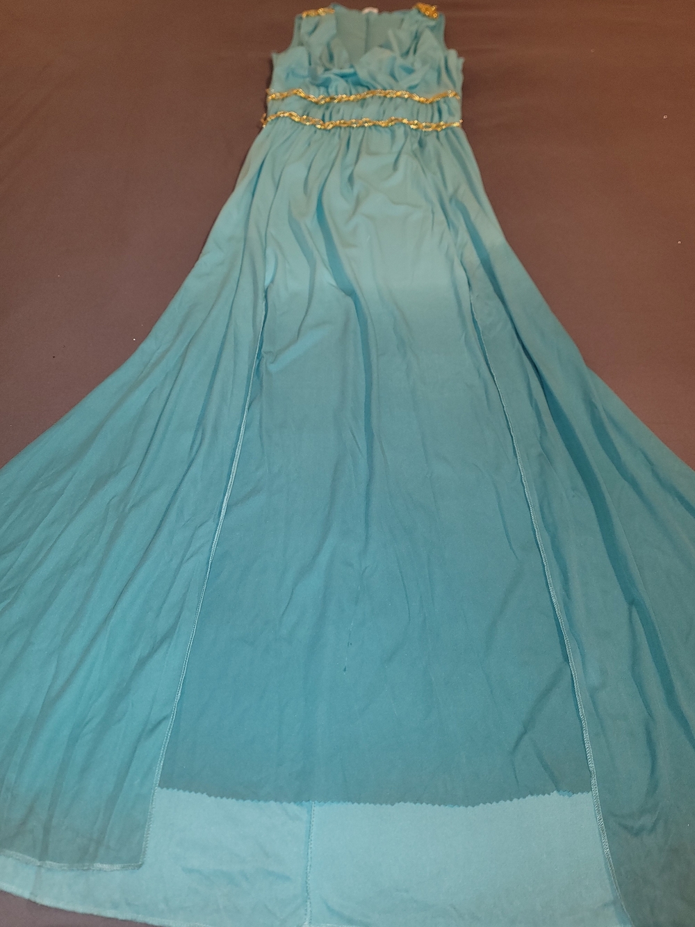 Turquoise Greek Goddess Costume Dress with Gold Heels